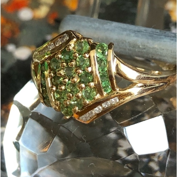 14 Karat yellow gold, green tourmaline and diamond ring signed STS size 9 - Picture 6 of 8